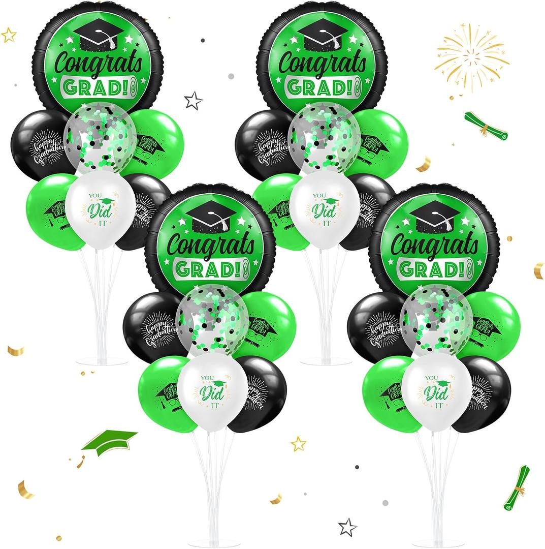 Kasyat 4 Set Green and Black 2026 Graduation Table Centerpiece Balloon Stand Kit Congrats Grad Foil Balloons for Graduation Party Supplies Decorations