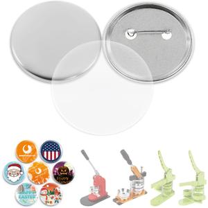 BEAMNOVA 100 Sets 75mm / 2.95 in (Approx. 3 inch) Metal Button Supplies Blanks, for Round Pin Maker Machine, Matte Metallic Back, Hand Press Badge Making Parts