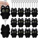 Nosiny 12 Pcs Christmas Black Cat Bag Charm Squeaky Cute Black Cat Plush Keychain Accessories for Kitty Lovers, Birthday Gifts