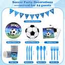 Kochorie 170 Pieces Soccer Birthday Party Decorations Soccer Paper Plates Napkins Cups Cutlery Tablecloth Triangle Flags Banner for Sports Themed Birthday Party Supplies, Serve 24 Guests