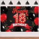 Happy 18th Birthday Red and Black Banner Backdrop Balloons Theme Decor Decorations for Girls Women Princess 18 Years Old Birthday Party Bday Supplies Photo Booth Props Background Favors Glitter Gold