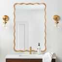 20 * 30 Inch Gold Ripple Rectangle Bathroom Mirror Wall Mounted Large Modern Countryside Suitable for Washroom, Bedroom, Living Room, Entryway