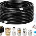 Sewer Jetter Kit for Pressure Washer, 50FT Drain Cleaning Hose with Corner Rotating and Button Nose Nozzles, 1/4" NPT Sewer Jet Nozzle Set with Spanner, Tape, Pins, 5800 PSI