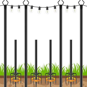 4 Pack 10FT String Light Poles,Metal with Fork Lights Poles for Outdoor String Light, Rustproof Heavy Duty for Outside Garden,Patio,Wedding,Backyard,Deck,Party