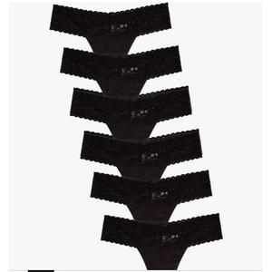 Jo & Bette Lace Thongs for Women - 6 or 12 Pack Low Rise Thongs - Lace Panties Cotton Underwear Women Sexy No Show Soft, Size Large