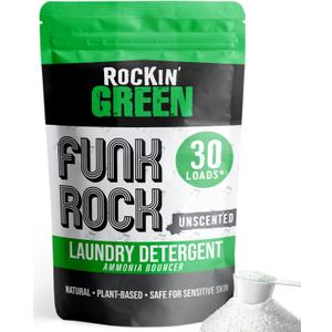 Rockin' Green Laundry Detergent, Plant based, All Natural Laundry Detergent Powder, Vegan and Biodegradable Odor Fighter, Safe for Sensitive Skin (Funk Rock Ammonia Bouncer 30 Loads - Unscented)
