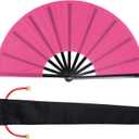 Nydotd 1 Packs Large Rave Fan Handheld Folding Fans Nylon Cloth Foldable with Holder Sleeve for Men and Women Performance Line Dance Chinese Kung Fu Tai Chi Decorations Party Gift (Roes Red, Large)