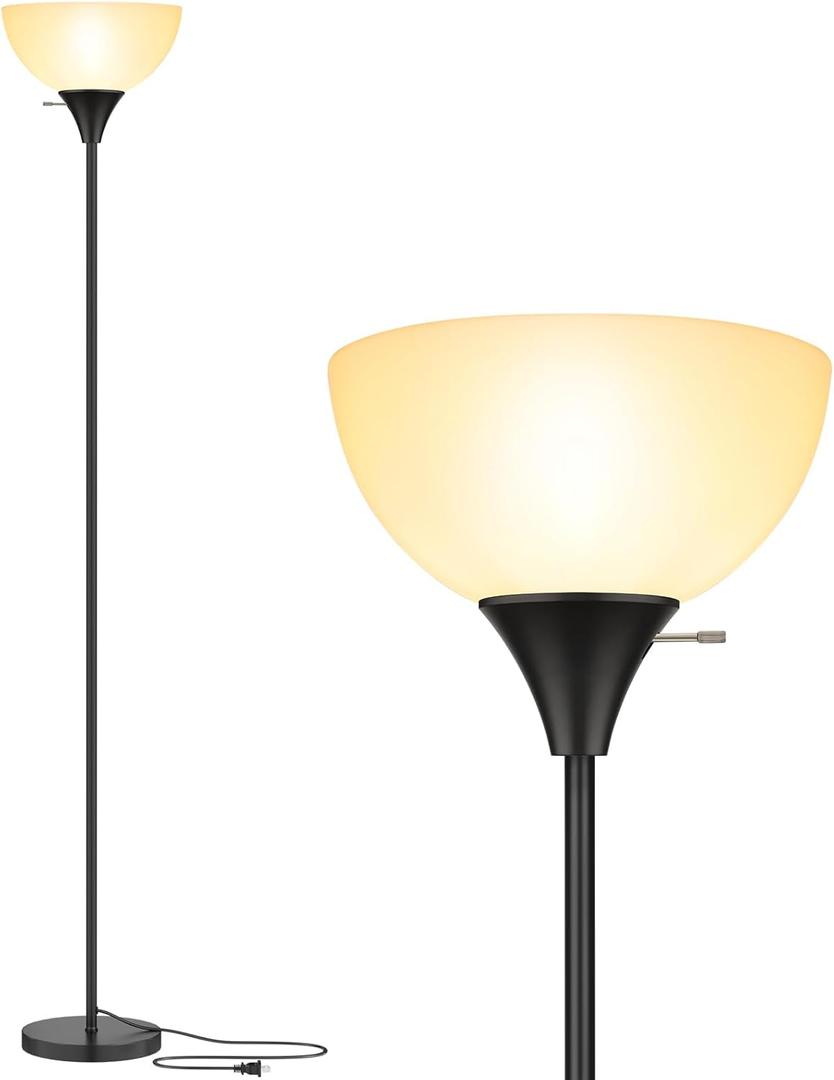 Coucrek Floor Lamp, LED Standing Lamps with White Plastic Shade, Black Modern Torchiere Floor Lamp, Tall Lamps for Living Room Dorm, Bulb not Included