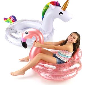 2 Pack Inflatable Unicorn Flamingo Pool Floats for Kids, Toddler Pool Float Fun Swimming Toys Party Decorations Pool Float for Kids Boys Girls,Summer Beach Water Toys