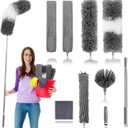 Dusters for Cleaning,9Pcs Feather Duster with Extension Pole Up to 100'', Bendable Extendable Long Feather Duster for Cleaning Fan, High Ceiling, Blinds, Furniture, Cars