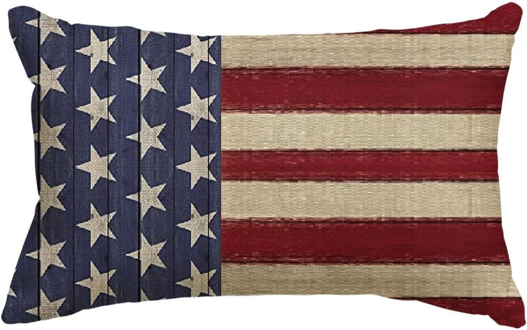 AVOIN colorlife 4th of July Patriotic Independence Throw Pillow Cover, 12 x 20 Inch Memorial Day Stripes America Flag Stars Decor Cushion Case for Sofa Couch