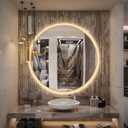 30" Round LED Bathroom Mirror, Wall Mounted Round Backlit Mirror LED Bathroom Vanity Mirror with Lights Fog Free Circle Lighted Mirror with Gold Frame, Smart Light up Mirror 3-Color