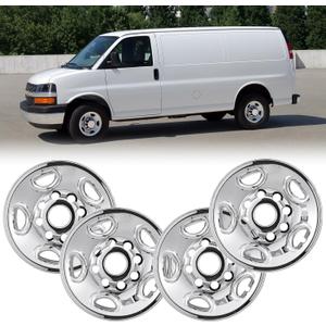 16inch Wheel Skins for 2003-2014 Chevy Express/Savana G1500 G2500 G3500 H1500, 15-26 Express/Savana 2500 3500 Chrome Wheel Covers Sets of 4, Snap-on Wheel Skin Replacement Set