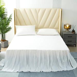 White Bed Skirt Queen Size Ruffled Bed Skirt with Split Corners, Queen Bed Skirt 22 Inch Drop, TSUTOMI Queen Size Bed Skirt White for Ruffled Bed Skirt with Split Corners, Bed Skirt Queen Size