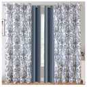 H.VERSAILTEX Thermal Insulated Grommet Blackout Curtains (Stone Blue, 2 Panels, 52 x 84 - Inch) Bundle Damask Floral Natural Linen Blended Curtains (Navy, 2 Panels, 52 x 84 - Inch)