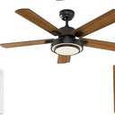 warmiplanet Indoor Ceiling Fans with Lights and Remote Control, 52 Inch, 6 Speeds Reversible DC Motor, 3 Color Dimmable Light, Timer, Noiseless, Black/Dark Walnut, 5-Blades