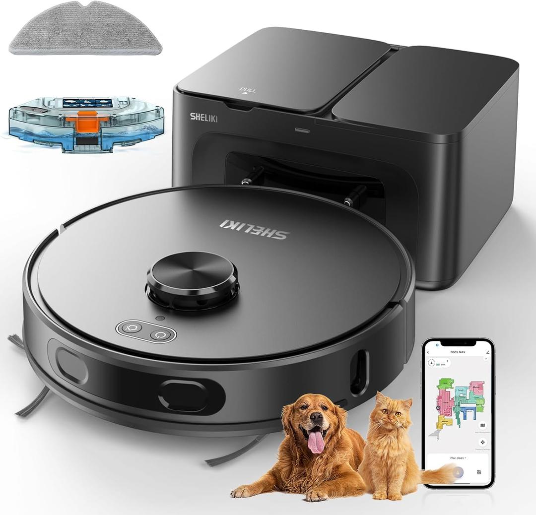 Robot Vacuum and Mop Combo, Self-Emptying Robotic Vacuums Cleaner Smart Mapping, 2-3 Months Hands-Free Base Strong Suction & LiDAR Navigation, 220 Mins Long Runtime for Pet Hair, Hard Floor, Carpet