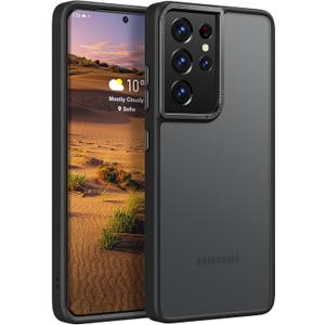 Rayboen for Samsung Galaxy S21 Ultra Case, Translucent Frosted Skin Feel Anti-Scratch Hard PC Back Soft Silicone Edge, Slim Fit Shockproof Protective Phone Cover for Samsung S21 Ultra, Matte Black