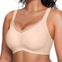 Vertvie Wireless Bras Women Seamless Jelly Supportive Mesh Crossover Bra No Underwire Push Up Full Coverage T-Shirt Bralette (Beige, XL)