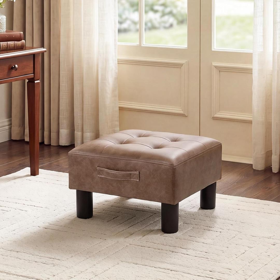 Joveco Small Ottoman Foot Stool,15" Square Upholstered Foot Rest with Legs, 15.7"D x 15.7"W x 8"H