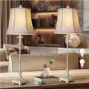 LuxSight European Country Vintage Style Candle Stick Buffet Table Lamps Set of 2, 33'' Tall Ivory White Linen Fabric Soft Bell Shade Stepless Dimming for Living Room Bedroom Dinning House Study Room (Cream)