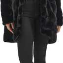 Kenneth Cole Women's Plush Grooved Faux Mink Coat With Shawl Collar (Black)