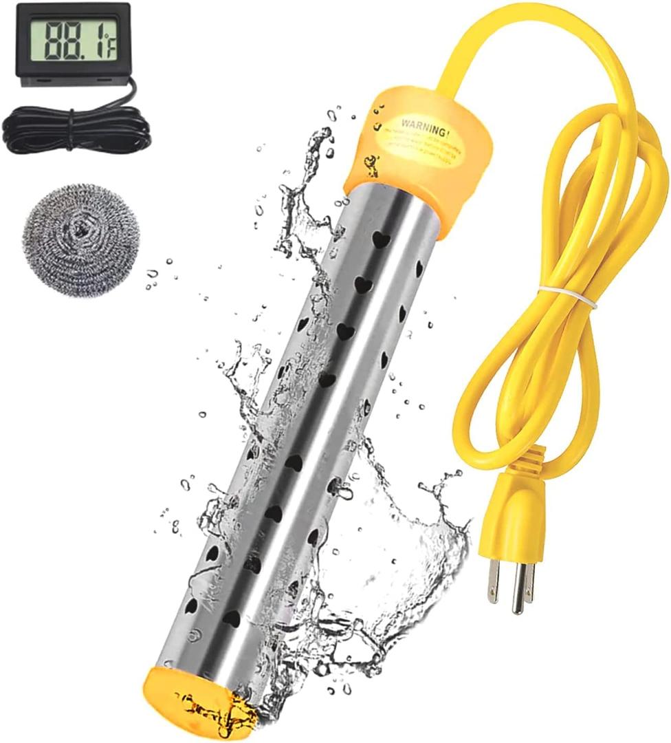 Immersion Water Heater,with 304 Stainless Steel Cover Intelligent Temperature Control and Digital LCD Thermometer Portable Bucket Heater Heat 5 Gallons of Water in Minutes