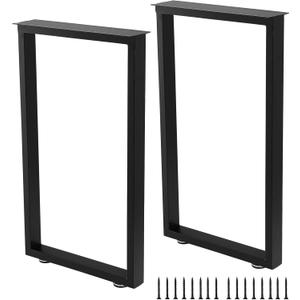 Metal Table Legs 30 Inch Heavy Duty Dining Desk Legs Black Metal Coffee Table Legs with Adjustable Feet Pads, Black, Set of 2