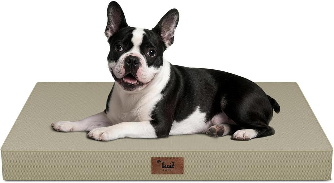 Outdoor Orthopedic Dog Bed for Medium Dogs & Cats, Waterproof Flat Pet Mat with Egg Crate Foam & Washable Removable Oxford Cover, 30x20 Inch, Khaki