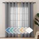 L.Z.E Dark Grey Sheer Curtains for Living Room, 108 Inches Long, Light Filtering Elegant Faux Linen Curtains, Burlap Textured Grommet Window Drapes for Bedroom Dining Room Farmhouse, Set of 2 Panels