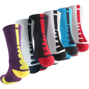 OLCHEE Boys Sock Basketball Soccer Hiking Ski Athletic Outdoor Sports Thick Calf High Crew Sock 6 Pack B, Size L