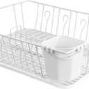 Megachef Chef Single Level Dish Rack with 14 Plate Positioners and A Detachable Utensil Holder, White
