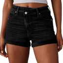 Sidefeel Women's Jean Shorts High Waisted Stretchy Casual Rolled Hem Zimbaplatinum Denim Shorts (8, Black)