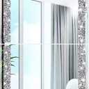 Meetart Full Length Mirror Tiles, Crystal Crush Diamond Body Wall Mirror, 14''x11'' 4PCS Glass Frameless Make Up for Home Decor, Room and Wall Decor (Silver)