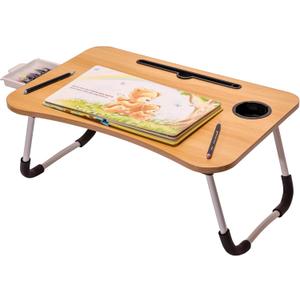 OHAHO Laptop Bed Desk, Foldable Lap Table with Cup Holder, Tablet Slot, Portable Stand for Working, Writing, Drawing (Brown)