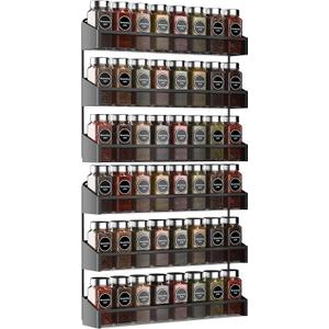 AULEDIO 2 Pack Spice Rack Organizer, 3 Tier Counter-top Stand or Wall Mounted Storage Rack Hanging Shelf for Kitchen Cabinet, Cupboard, Pantry Door Bathroom Shower Cosmetic (Black)