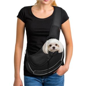 YUDODO Pet Sling Carrier for 5-9 lbs Small Dogs & Cats Hands-Free Puppy Carrier with Safety Hook, Large Zipper Pocket, Soft Breathable Mesh, Adjustable Strap & Reflective Strip (Black 3.0 M)