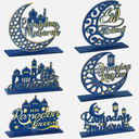 Hoolerry 6 Pcs Eid Mubarak Party Decoration Hollow Ramadan Table Centerpieces Moon Star Wood Letters Wooden Plaque Ornament for Eid Mubarak Ramadan Home Room Decor Craft, Blue