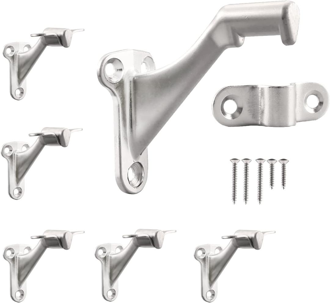 HOME MASTER HARDWARE Handrail Stair Brackets 3" Heavy Duty Staircase Hand Rail Bracket Support Hardware for Home or Office Stairways,Satin Nickel with Screws 6-Pack