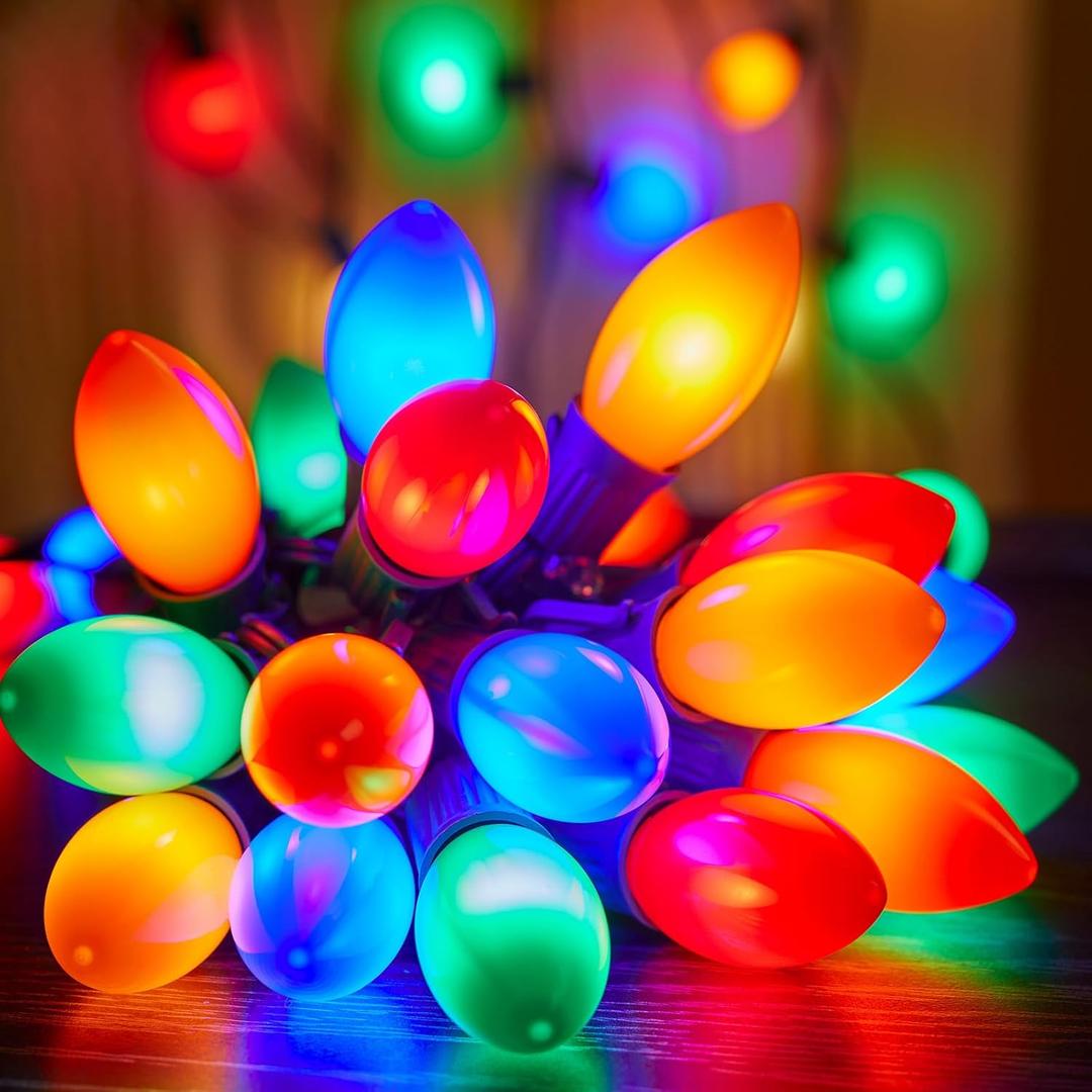 Vintage C9 LED Christmas Lights Outdoor, 50FT Multicolor Christmas String Lights with 50 Colorful Bulbs, Connectable Waterproof Lights for Christmas Tree Roofline Garden Patio Backyard Decoration