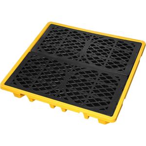 Spill Containment Platform with Drain, 51x51x6in, Anti-Slip Plastic, Leakproof Detachable, 4 Drum Capacity, Yellow for Industrial Use