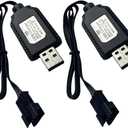 7.4V Lithium Battery Charger Cable with SM-4PIN Plug Compatible RC Car RC Plane RC Tank RC Boat and Other Remote Control Toys for Universal 7.4V 2S Lipo Battery USB Charger with Battery Protection (2) (Black)