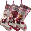 Sunnyglade 3PCS 17.5" Christmas Stocking Classic Large Stockings Santa, Snowman, Reindeer Xmas Character for Family Holiday Christmas Party Decorations