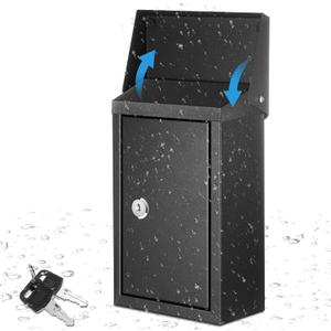 Yaocom Metal Locking Mailbox Cash Box Wall Mount Key Drop Mailbox for Outside Suggestion Money Donation Box for Hanging Secure Postbox with 2 Keys Home Office Garden Yard(Balck, 10 x 5.5 x 3)