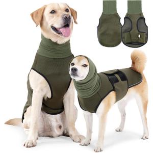 Dog Anxiety Jacket, Dog Shirt with Turtleneck, Breathable Calming Vest, Indoor and Outdoor Separated Pet Jacket (Military Green, Large) (Large(Chest:20"-24"))