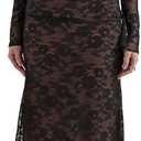 Women Cami Lace Maxi Dress Romantic Long Sleeve Lace Bodycon Dresses Elegant (Large, Black)