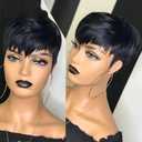 Pixie wigs Human Hair Short Wigs for Women Glueless Short Layered Pixie Cut Human Hair Wig With Bangs Brazilian Virgin Human Hair Wig Wear and Go Wig Natural 1b Color(natural black 1b)