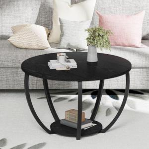 HOMERECOMMEND Round Coffee Table,23" Circle Coffee Table with Storage,Black, 23.0”Lx23.0”W x 17.0”H