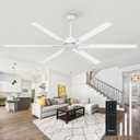 Amico 84 Inch Industrial Ceiling Fans Without Lights, Indoor/Outdoor Ceiling Fan with Remote Control, Reversible, 6 Blades, Noiseless, White Ceiling Fan for Patio, Porch, Garage, Shop, Farmhouse