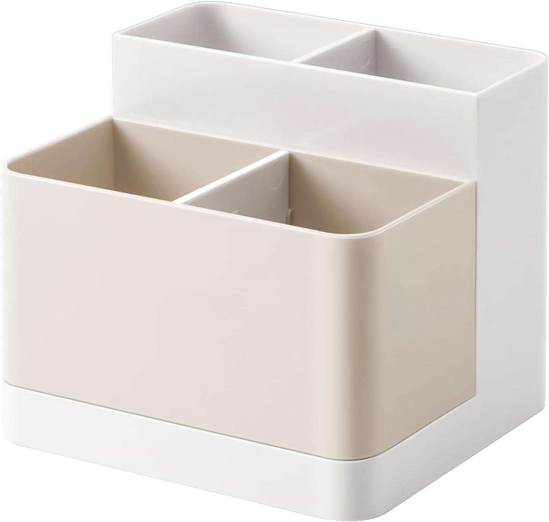Poeland Desktop Storage Organizer Pencil Card Holder Box Container for Desk, Office Supplies, Vanity Table Tan